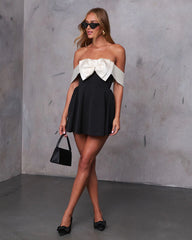 Make A Toast Off Shoulder Bow Colorblock Mini Dress