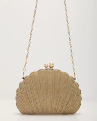 Remmi Textured Metallic Shell Clutch