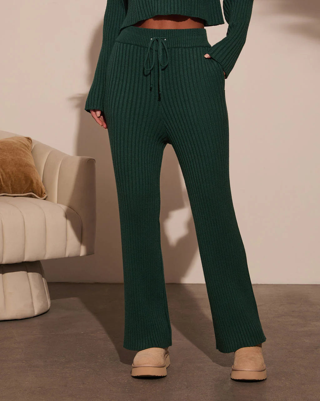 Alliena Ribbed Wide Leg Pants