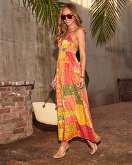 Tropical Drift Abstract Maxi Dress