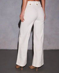 Loranne High Waisted Button Accent Flare Pants