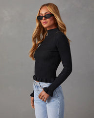 Bevelle Mock Neck Ruffle Hem Sweater