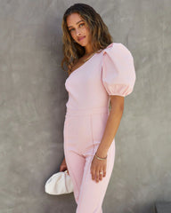 Robynn Cotton One Shoulder Flare Jumpsuit