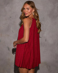 Rue Satin Pleated Halter Mini Dress