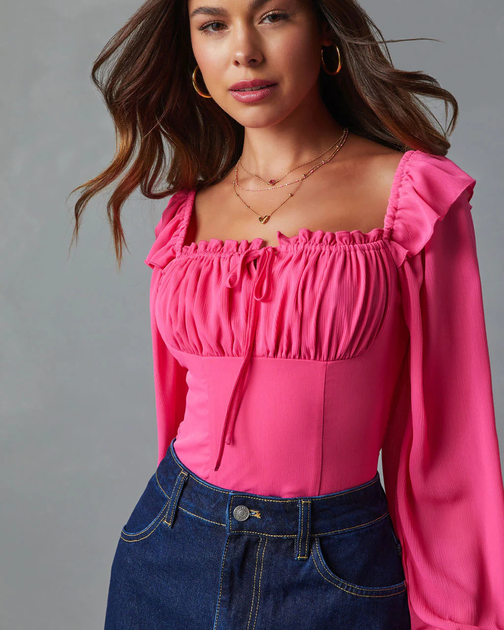Julie Cropped Ruffle Shoulder Blouse