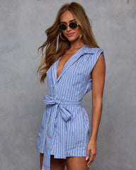 Adeline Pinstripe Tie Waist Romper