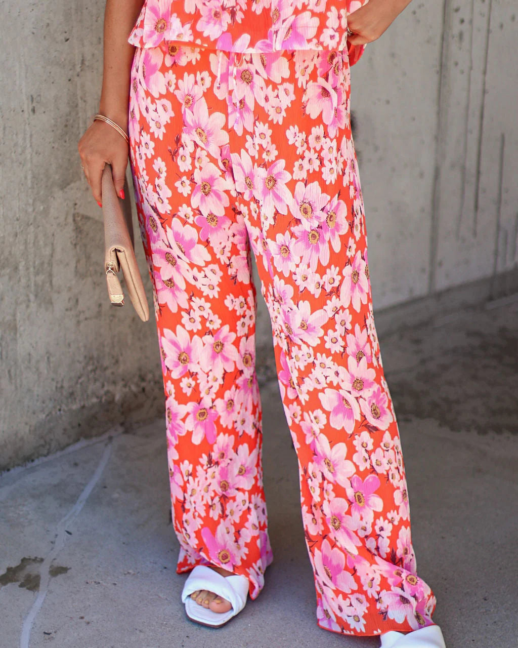 Jemma Floral Chiffon Plisse Pants
