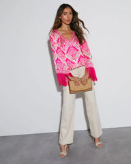 Isabella Satin V-Neck Long Sleeve Blouse