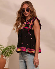 Leyana Abstract Embroidered Top