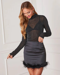 Felicity Feather Trim Satin Mini Skirt