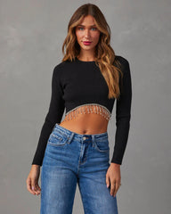 Ozzie Rhinestone Hem Crop Sweater