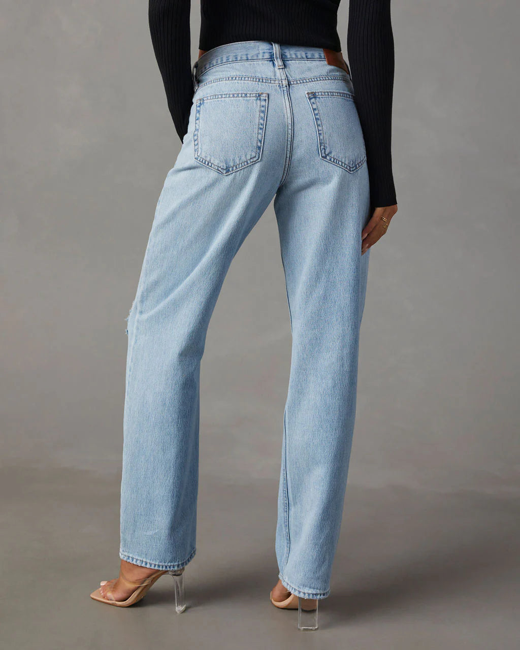 Sadine Distressed High Rise Straight Jeans