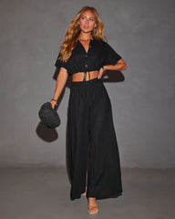 Gabbie Short Sleeve Collared Button Up Top