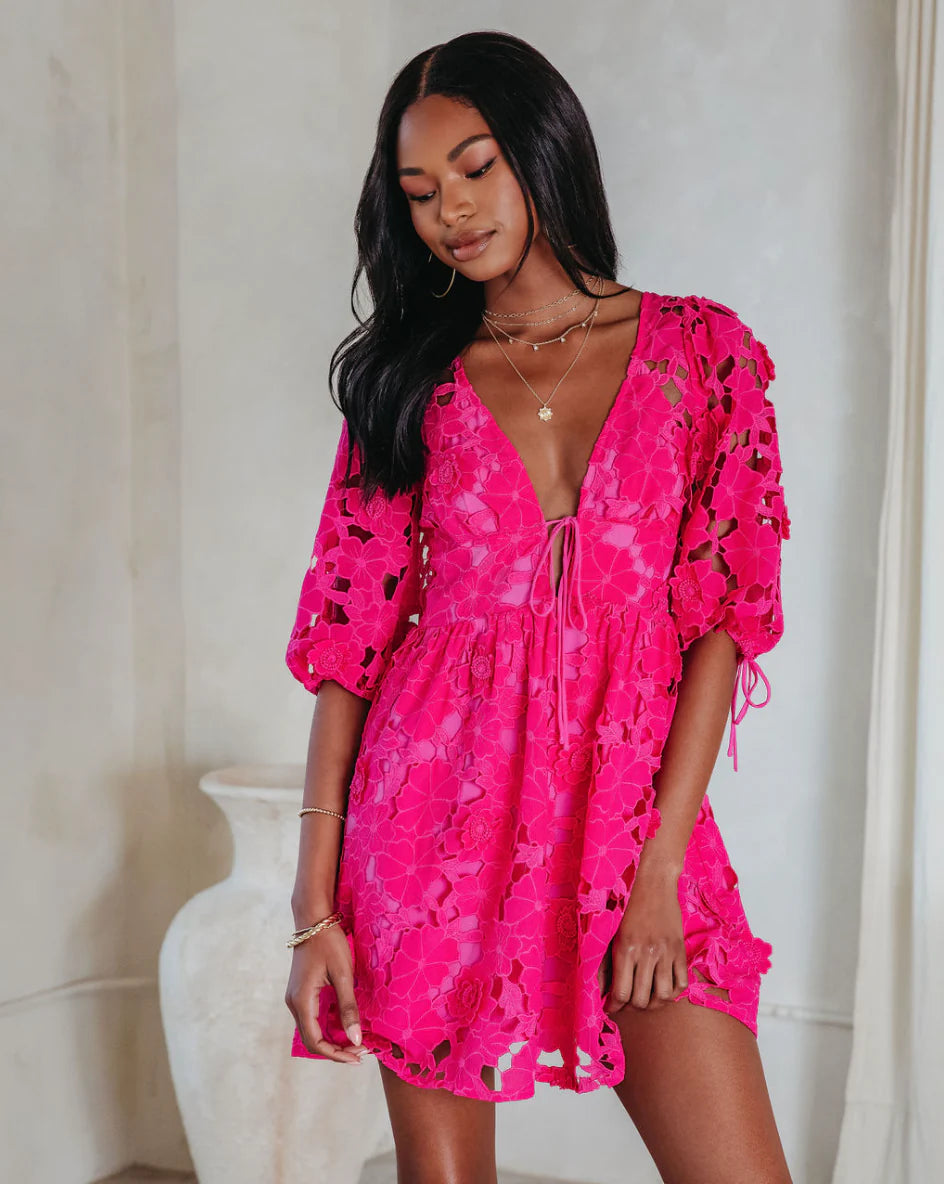 Paulette Floral Crochet Lace Mini Dress