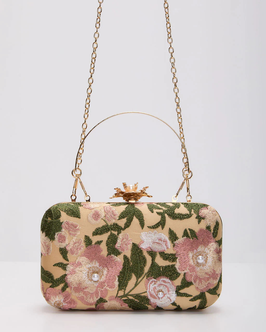 Freesia Embroidered Hard Case Clutch