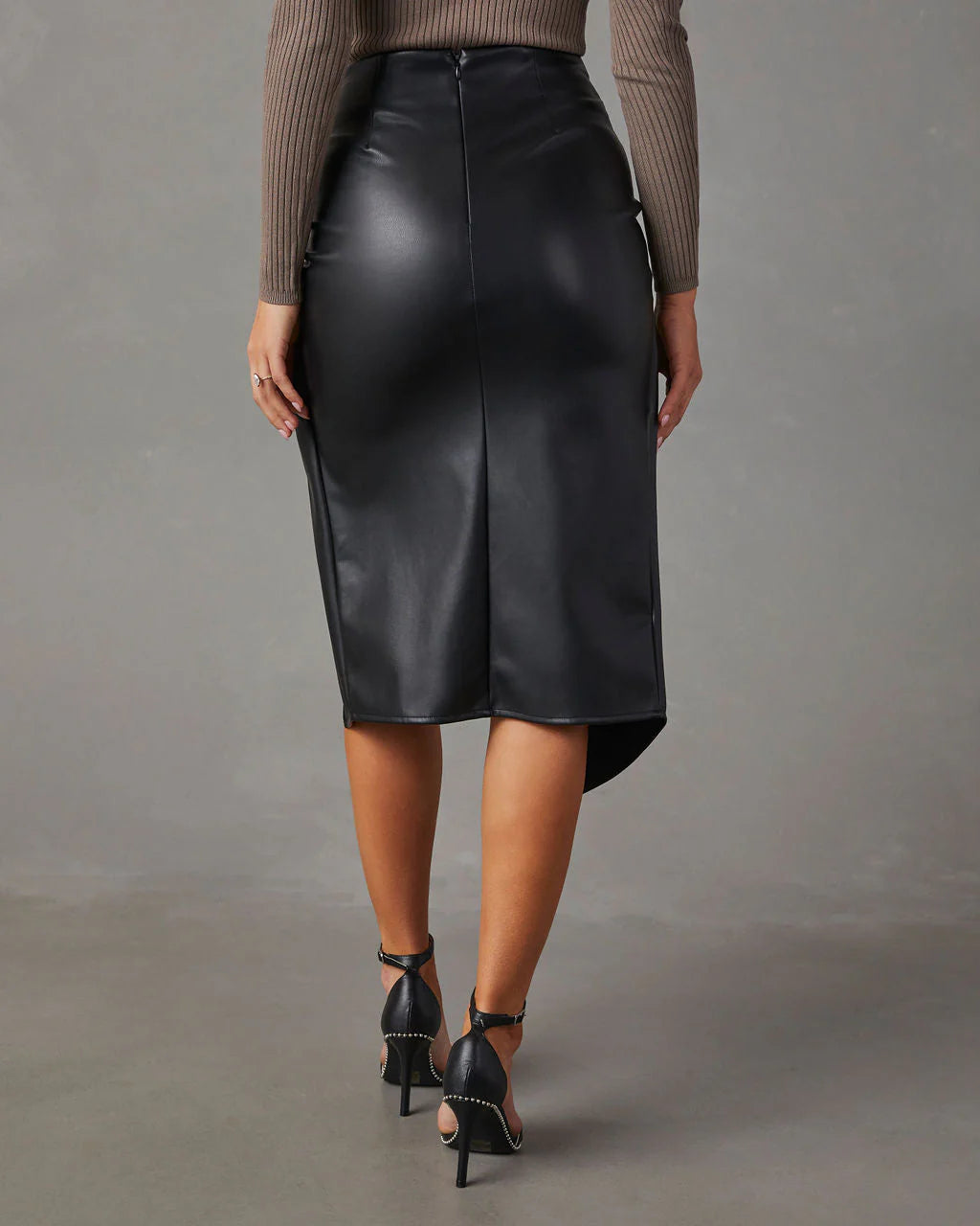 Like Wow Faux Leather Twisted Midi Skirt