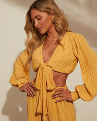 Ray Of Sunshine Long Sleeve Tie Crop Top