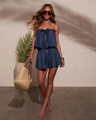 Meadow Mist Pleated Denim Shorts