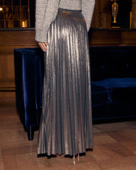 Maxeen Pleated Metallic Maxi Skirt