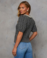 Ellena Pearl Collar Cable Knit Sweater