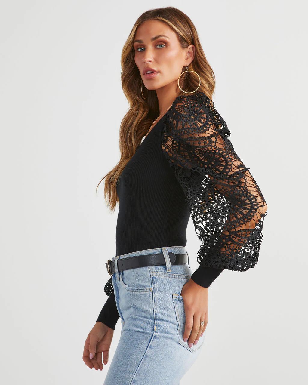 Sophia Crochet Sleeve Sweater Top