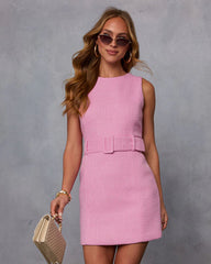 Timelessly Yours Belted Tweed Mini Dress