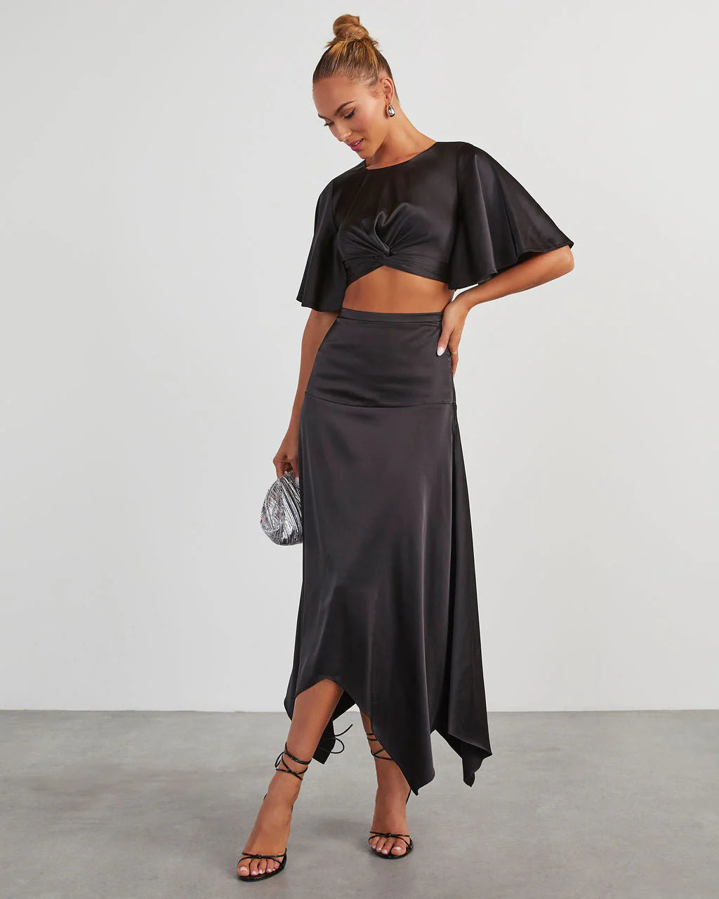 Zayda Satin Twist Front Crop Top