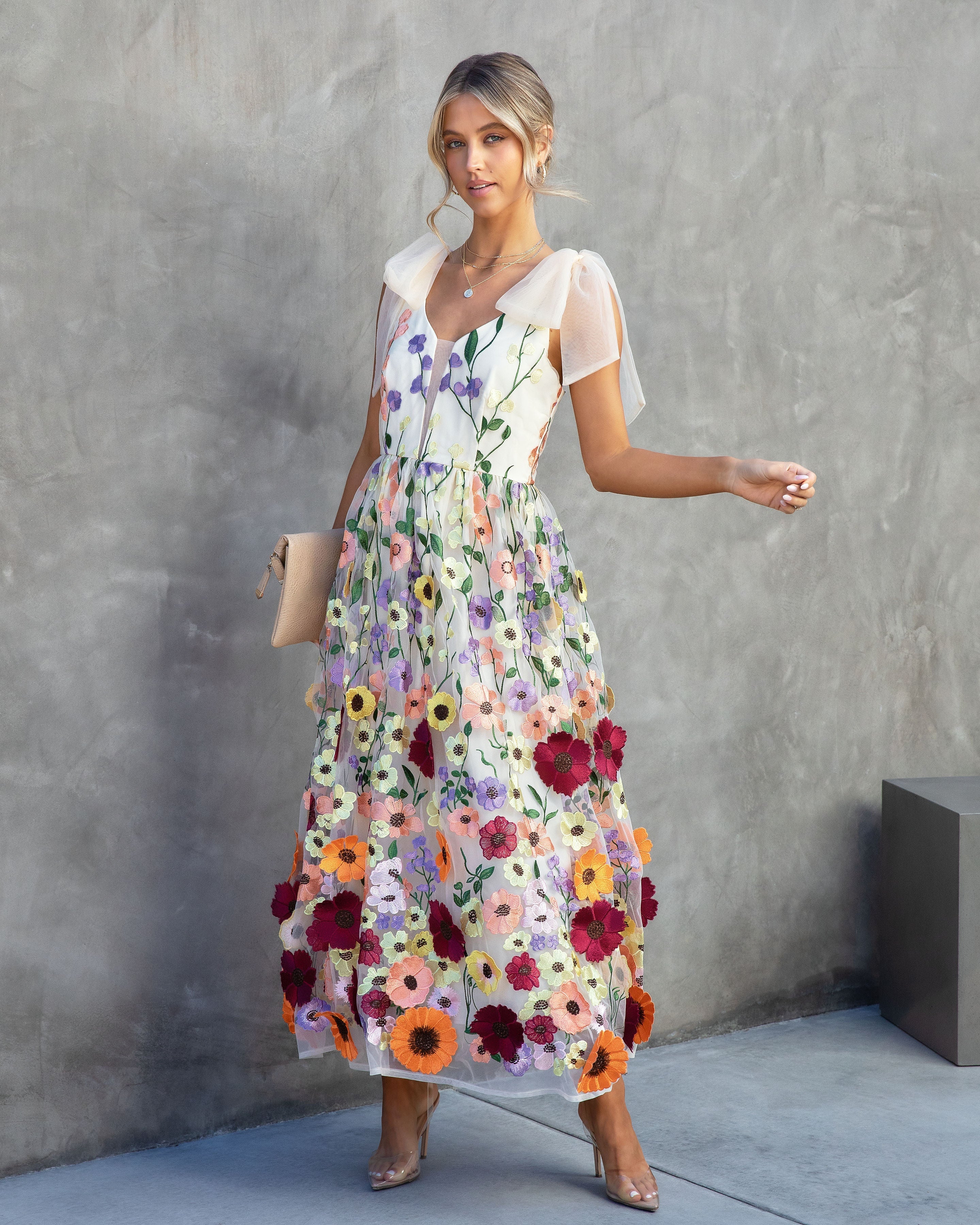 Wish Upon A Dream Floral Applique Midi Dress
