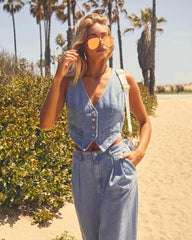 Dallas Button Front Denim Vest Top