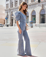 Stand Out Type One Shoulder Acid Wash Jumpsuit