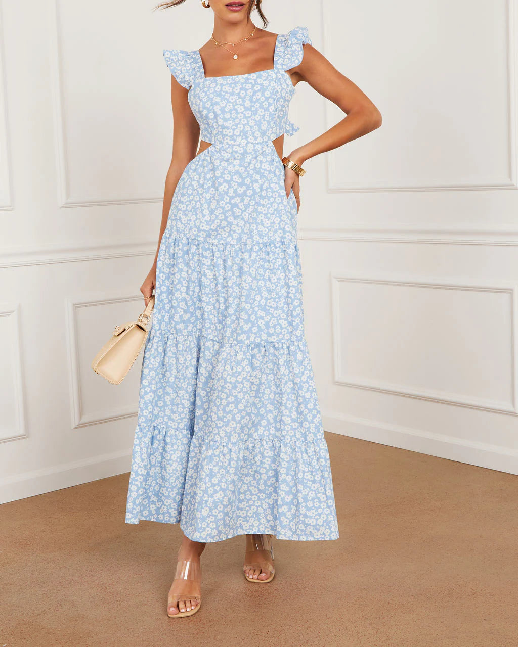 Cordelia Tiered Cut Out Back Floral Maxi Dress