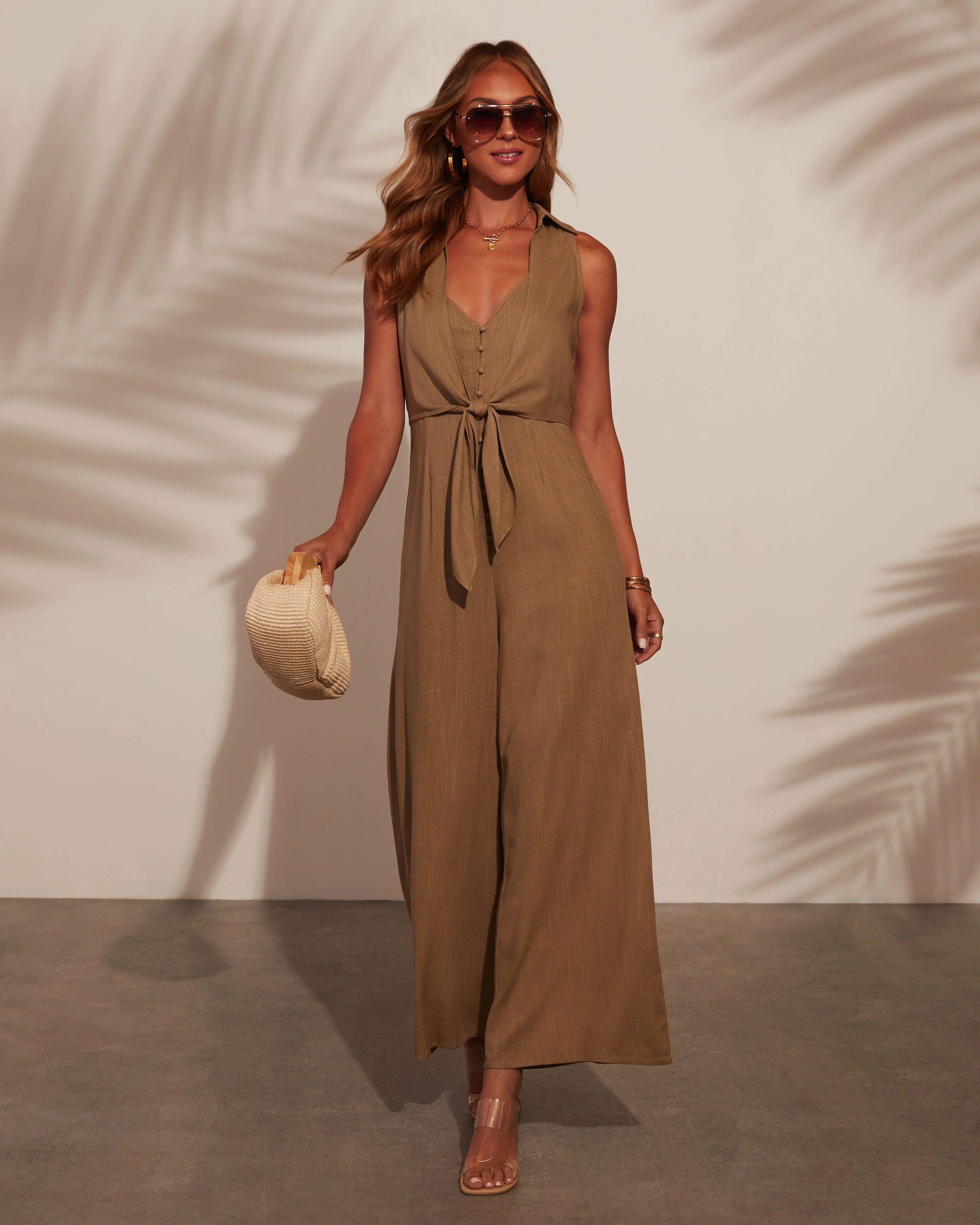 Ibiza Jaunt Front Tie Linen Jumpsuit