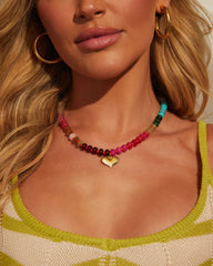 Colorful Beaded 18k Gold Plated Pendant Necklace