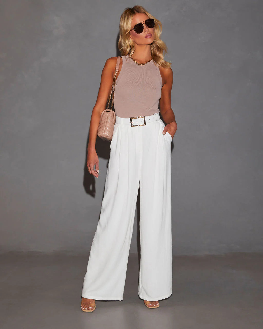 Mallorie Linen Blend Wide Leg Pleated Trouser