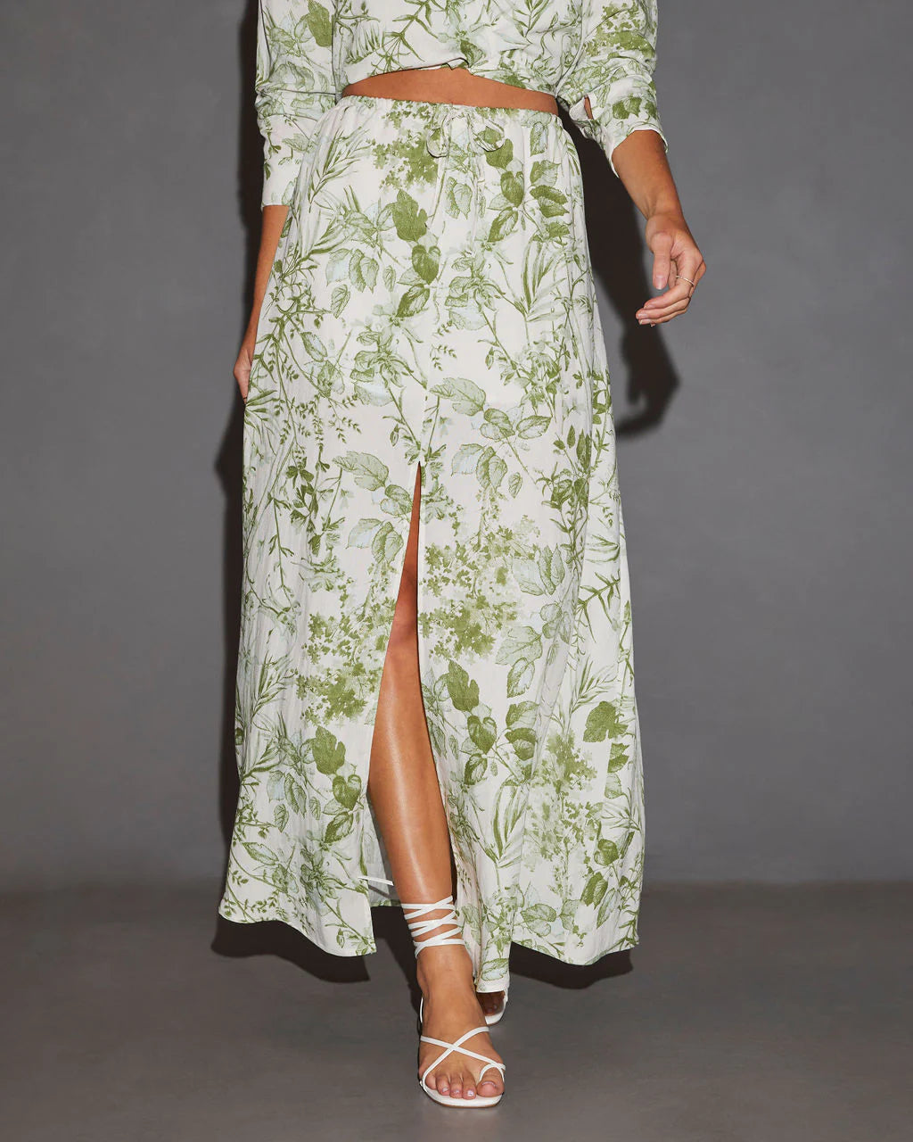Kai Front Slit Drawstring Printed Maxi Skirt