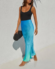 Nassau High Waist Satin Ombre Maxi Skirt