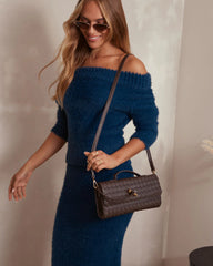 Porta Woven Leather Top Handle Clutch