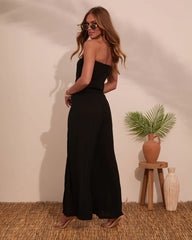 Coasting By Strapless Waist Tie Jumpsuit