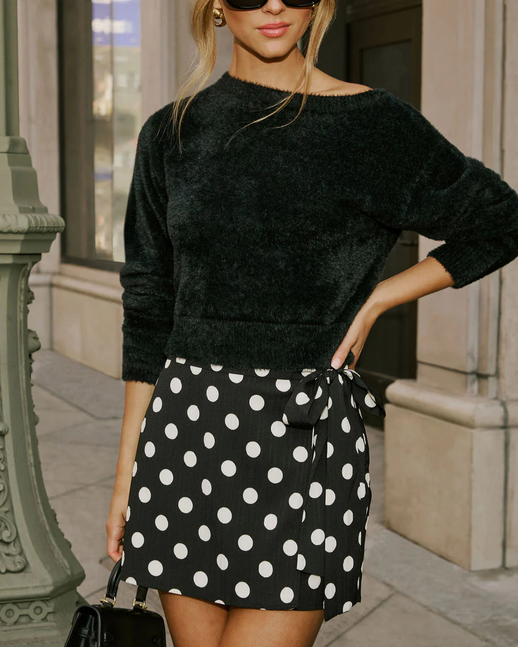 Mademoiselle Side Tie Polka Dot Mini Skirt