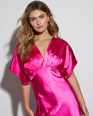 Theia Satin V-Neck Maxi Dress