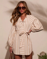Saralyn Lace Up Front Striped Mini Dress