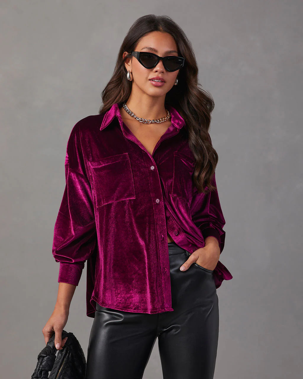 Magical Wonder Velvet Button Down Top