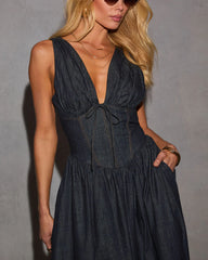 Cherri Fit And Flare Denim Midi Dress
