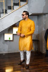 Mustard Embossed Kurta Pajama HumayunAlamgir S