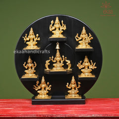 Brass Ashtalaxmi Set with Wooden Frame, 8 forms of Goddess Lakshmi Idol