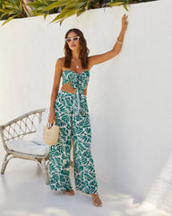 Wailea Palm Print Tie Front Bra Top