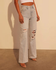 Alycia High Rise Distressed Wide Leg Jeans
