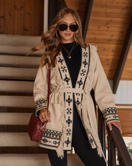 Winter Ember Abstract Waist Tie Cardigan