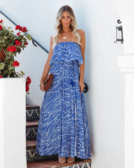 Rosha Printed Strapless Tie Maxi Dress