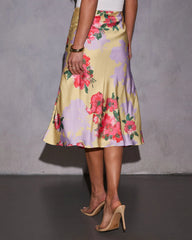 Annalise Floral Print Satin Midi Skirt
